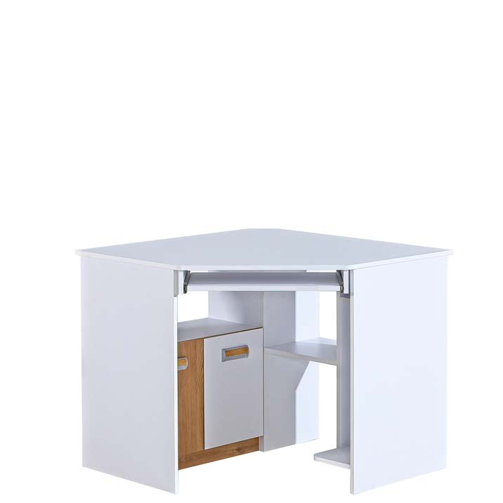 Písací stolík rohový LEGO L11 Biely briliant / dub nash